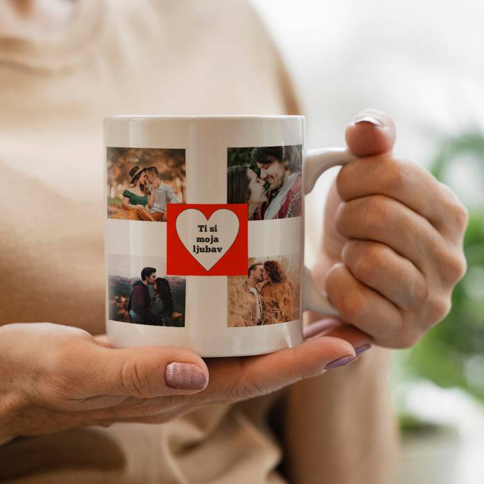 Prilagođena šalica sa srcem i četiri fotografije