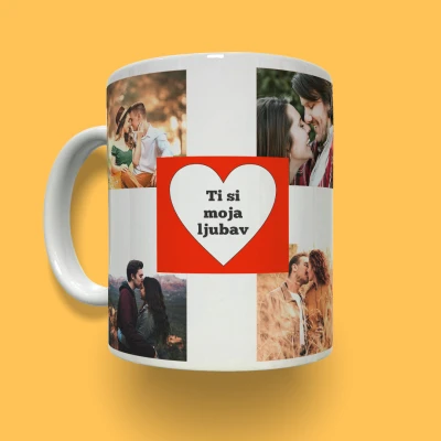 Prilagođena šalica sa srcem i četiri fotografije