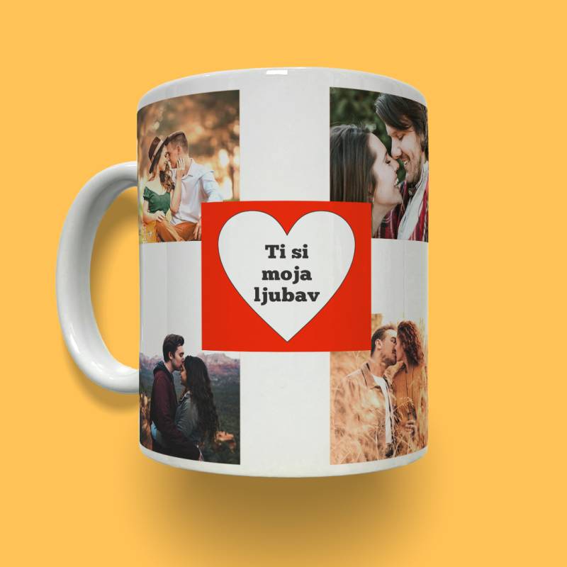 Prilagođena šalica sa srcem i četiri fotografije