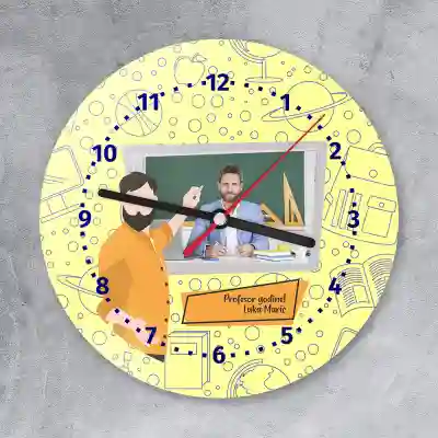 Okrugli zidni sat za učitelja s fotografijom