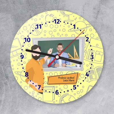 Okrugli zidni sat za učitelja s fotografijom