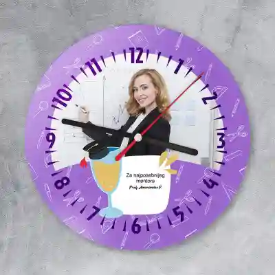 Okrugli zidni sat za učiteljicu s fotografijom