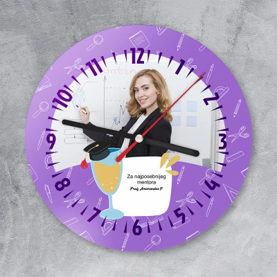 Okrugli zidni sat za učiteljicu s fotografijom