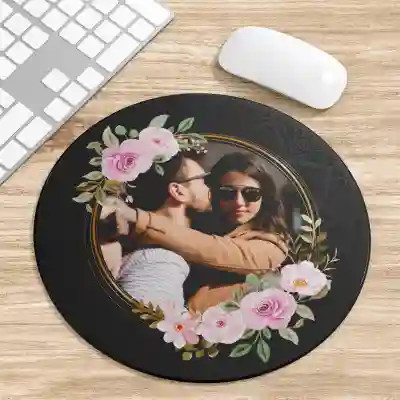 Okrugli prilagođeni podložak za miš s mandala uzorkom i fotografijom