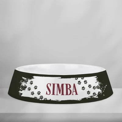 Personalizirana plastična zdjela za pse – Crna s otiscima šapa