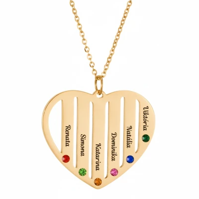 Ogrlica s privjeskom u obliku srca sa šest imena