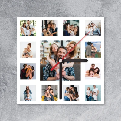 Kvadratni zidni sat s 13 slika